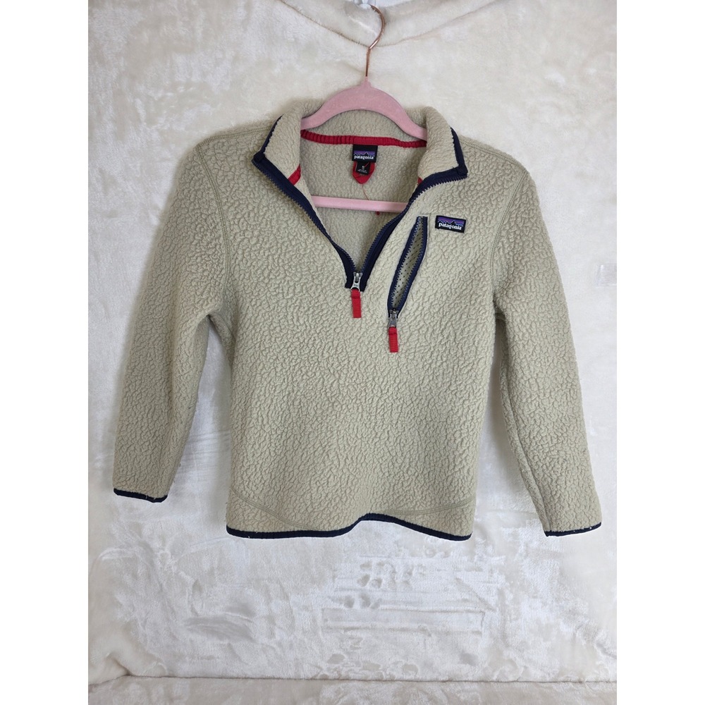 Patagonia kids Fleece Pullover Khaki Navy Blue 65421 Size M 10